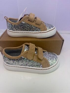 wonder nation Silver Glitter Sneakers with Tan Accents